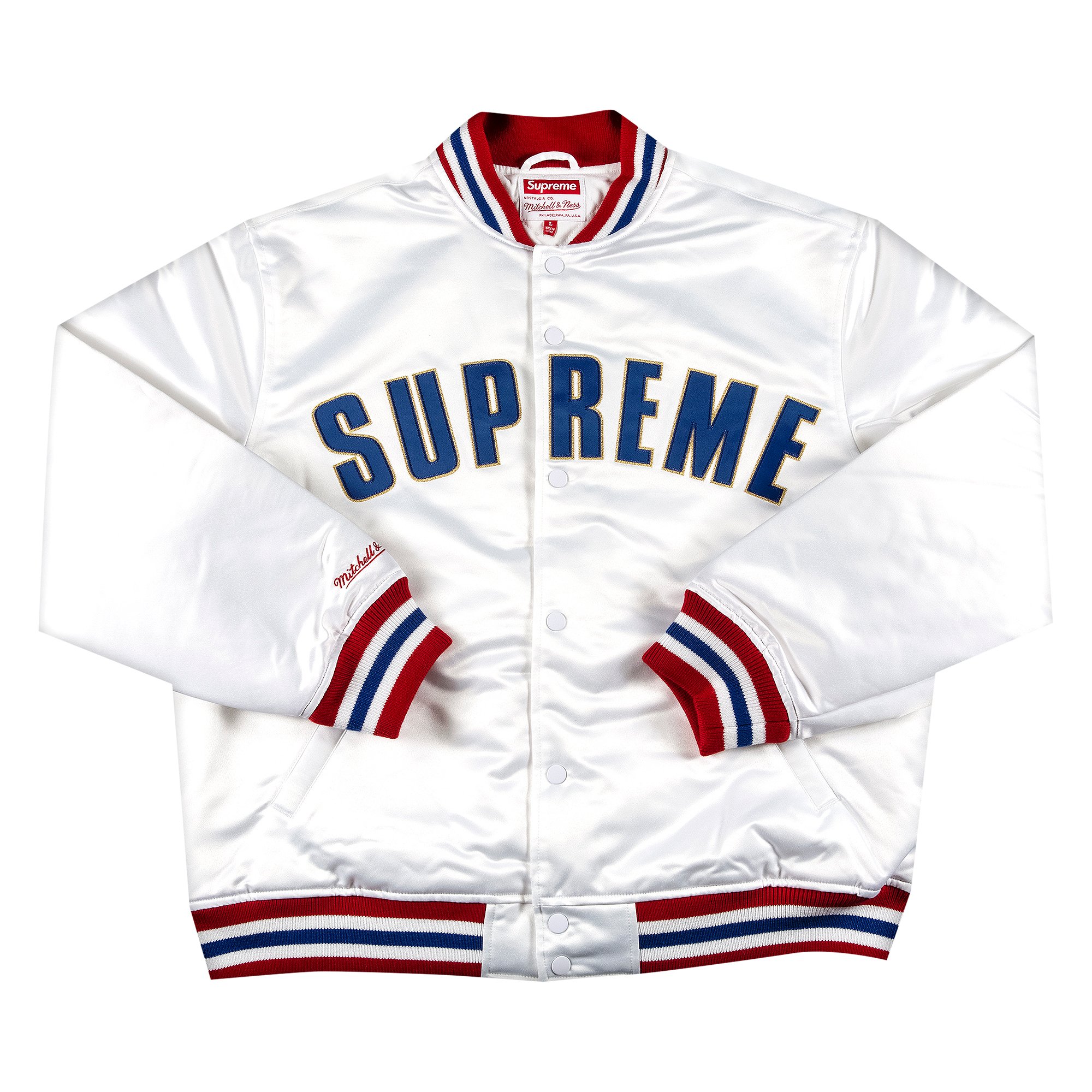 Supreme x Mitchell And Ness Satin Varsity Jacket 'White' | GOAT