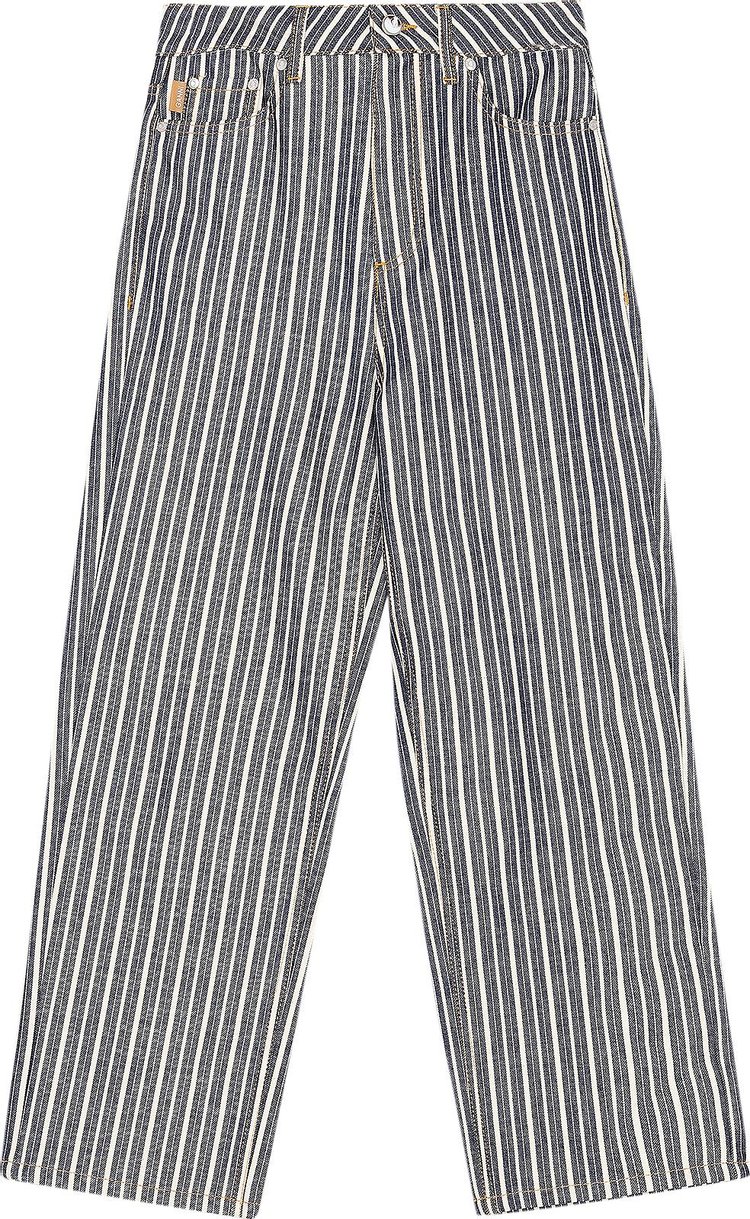 GANNI Mixed Stripe Denim High-Waisted Cropped Jeans 'Indigo'