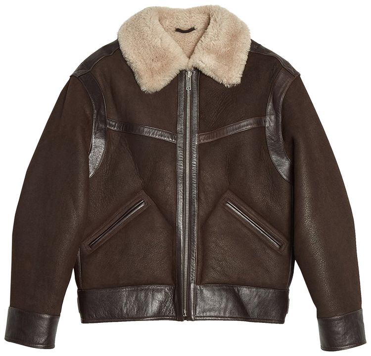 Lemaire Aviator Sheepskin Jacket BrownEcru