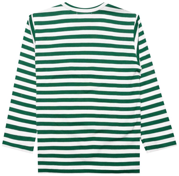 Comme des Garcons PLAY Kids Striped Heart Logo Long Sleeve T Shirt GreenWhite