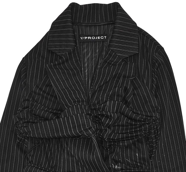 YProject Ruched Drawstring Blazer Dress Black Pinstripe