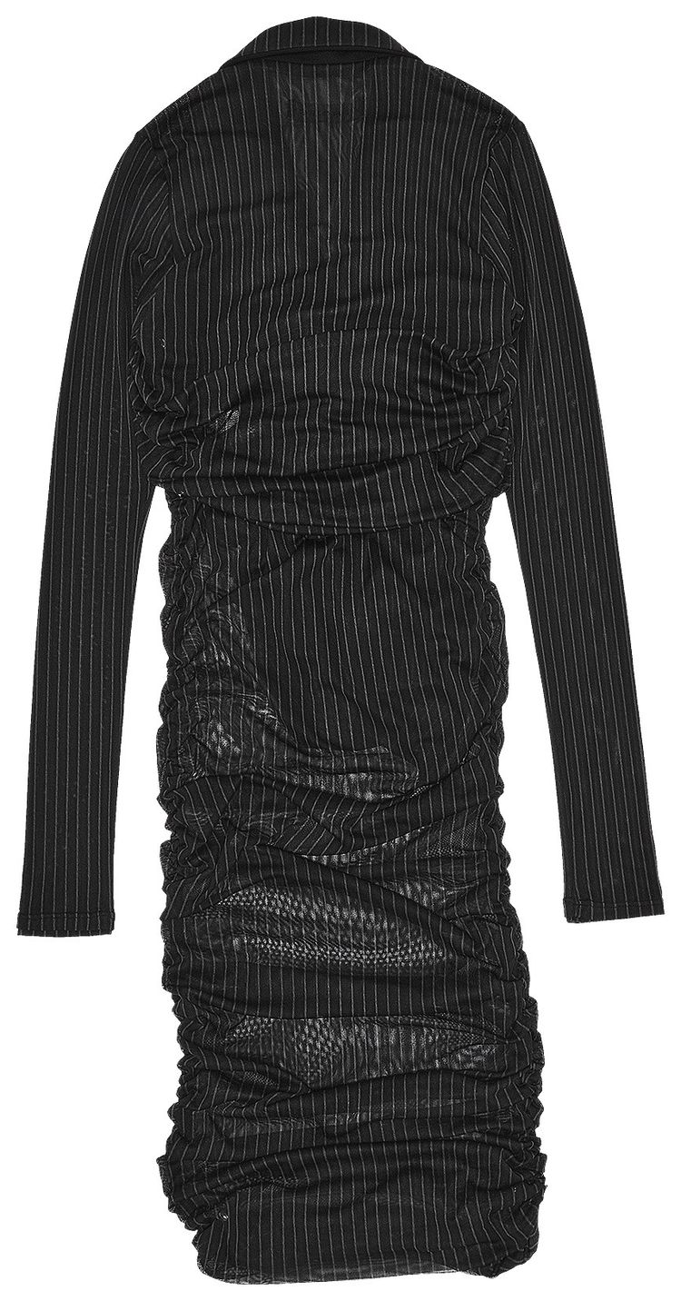 YProject Ruched Drawstring Blazer Dress Black Pinstripe