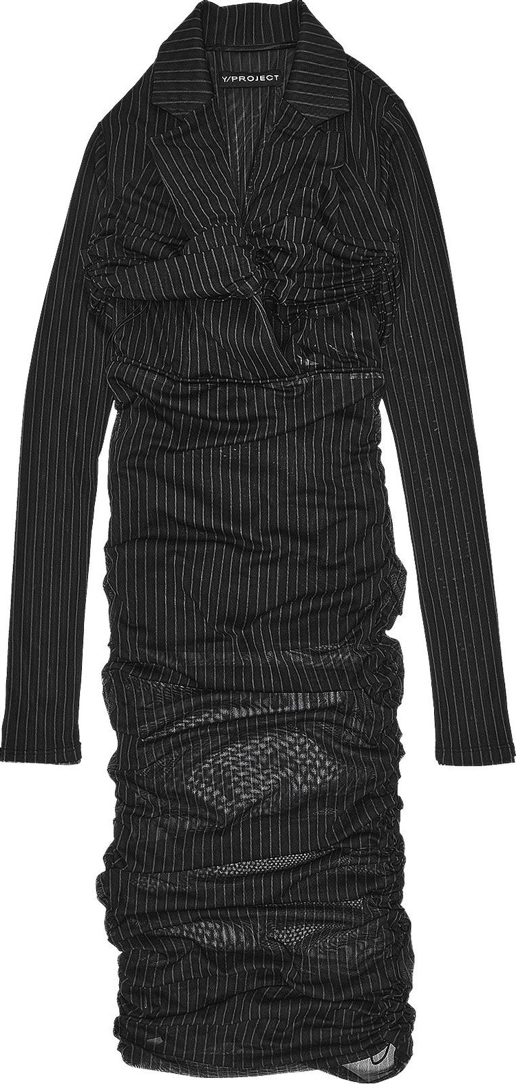 Y/Project Ruched Drawstring Blazer Dress 'Black Pinstripe'