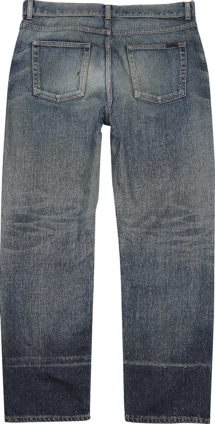 Saint Laurent High Waisted Straight Jeans Dirty Winter Blue