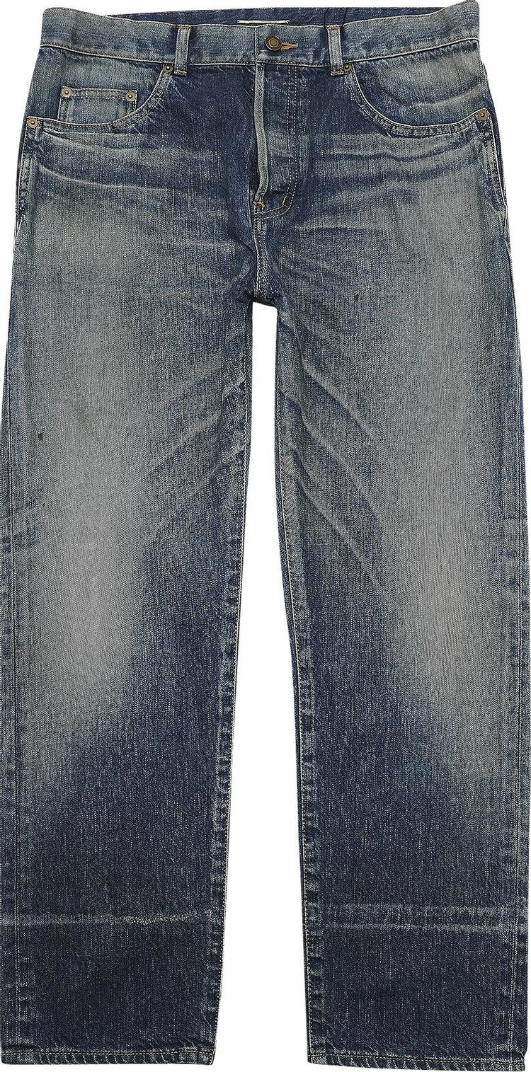 Saint Laurent High Waisted Straight Jeans Dirty Winter Blue