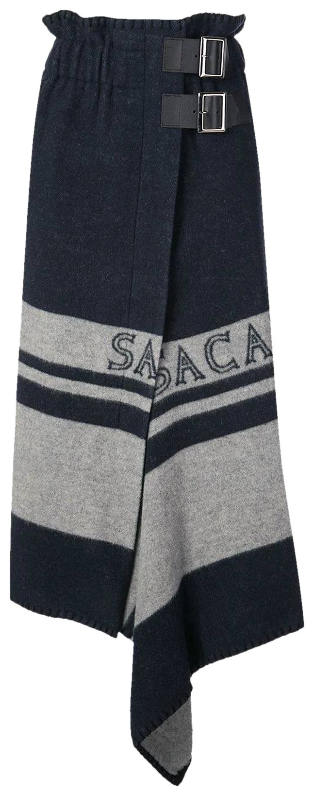 Sacai Double Buckle Blanket Skirt NavyLight Grey