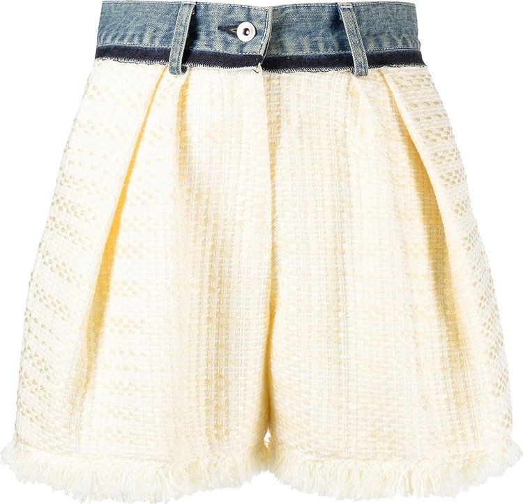 Sacai Tweed And Denim Shorts 'Light Blue/Off White'