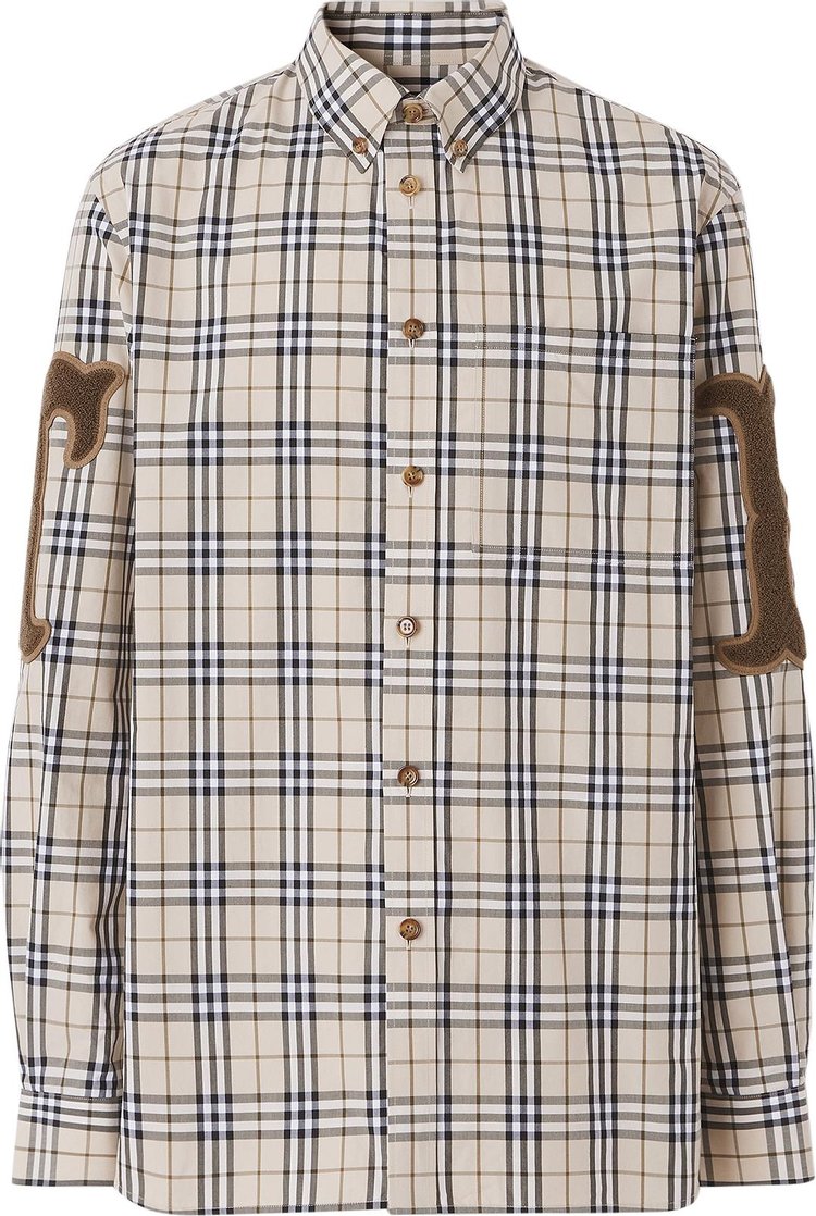 Buy Burberry Letter Graphic Check Poplin Shirt 'Soft Fawn' - 8042350 | GOAT