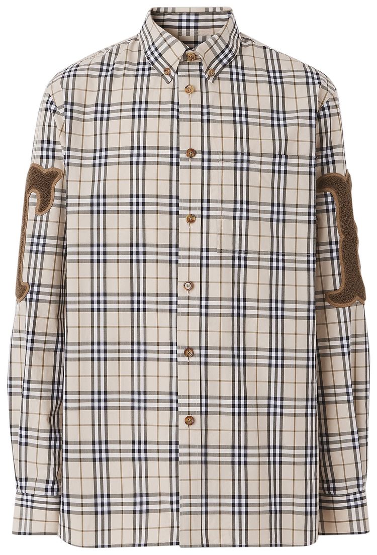 Burberry Letter Graphic Check Poplin Shirt Soft Fawn