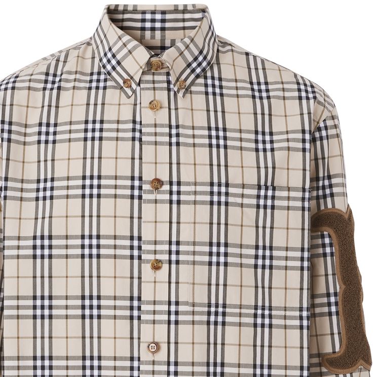 Burberry Letter Graphic Check Poplin Shirt Soft Fawn