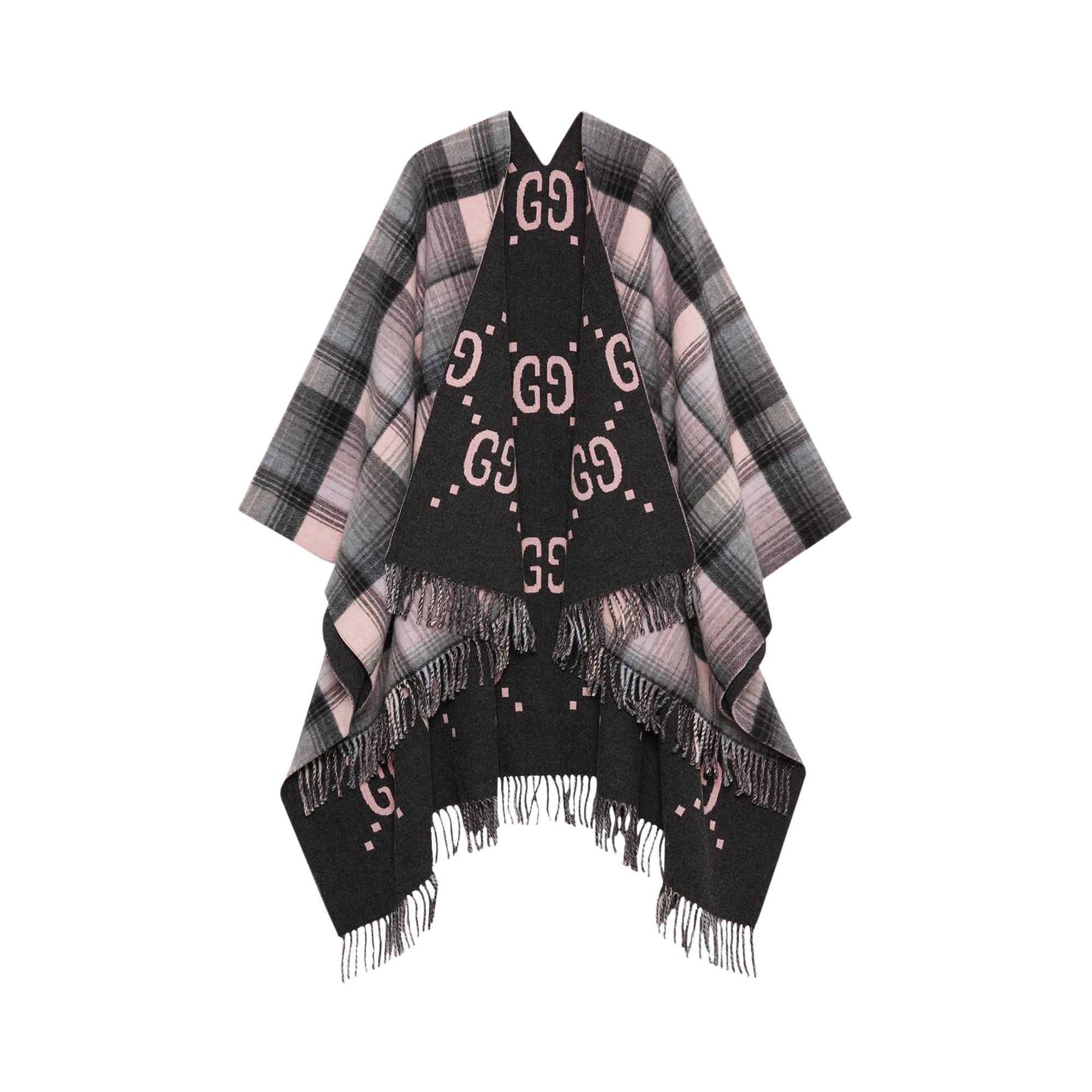 GUCCI ポンチョ Gucci Rebarcible Poncho Coat Cape Navy x Red Check GG Wool
