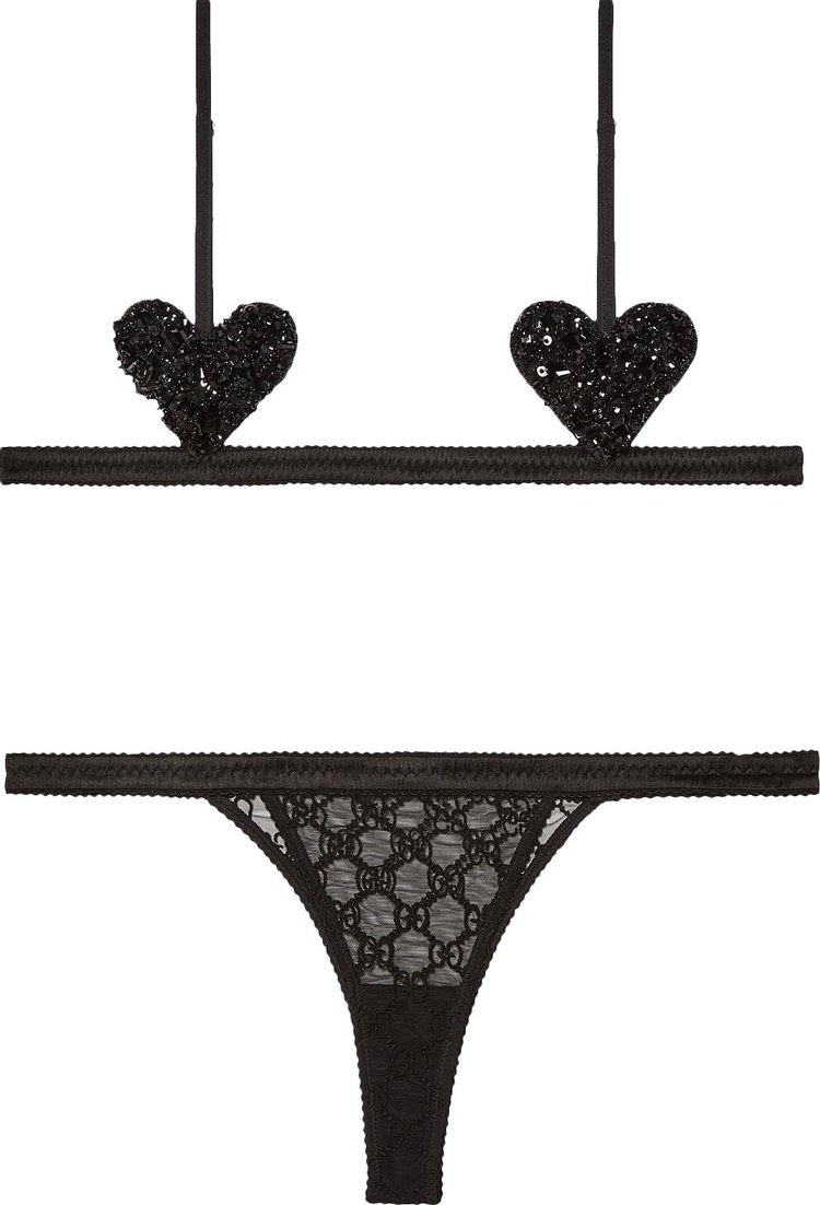Gucci GG Tulle And Sequins Lingerie Set 'Black'