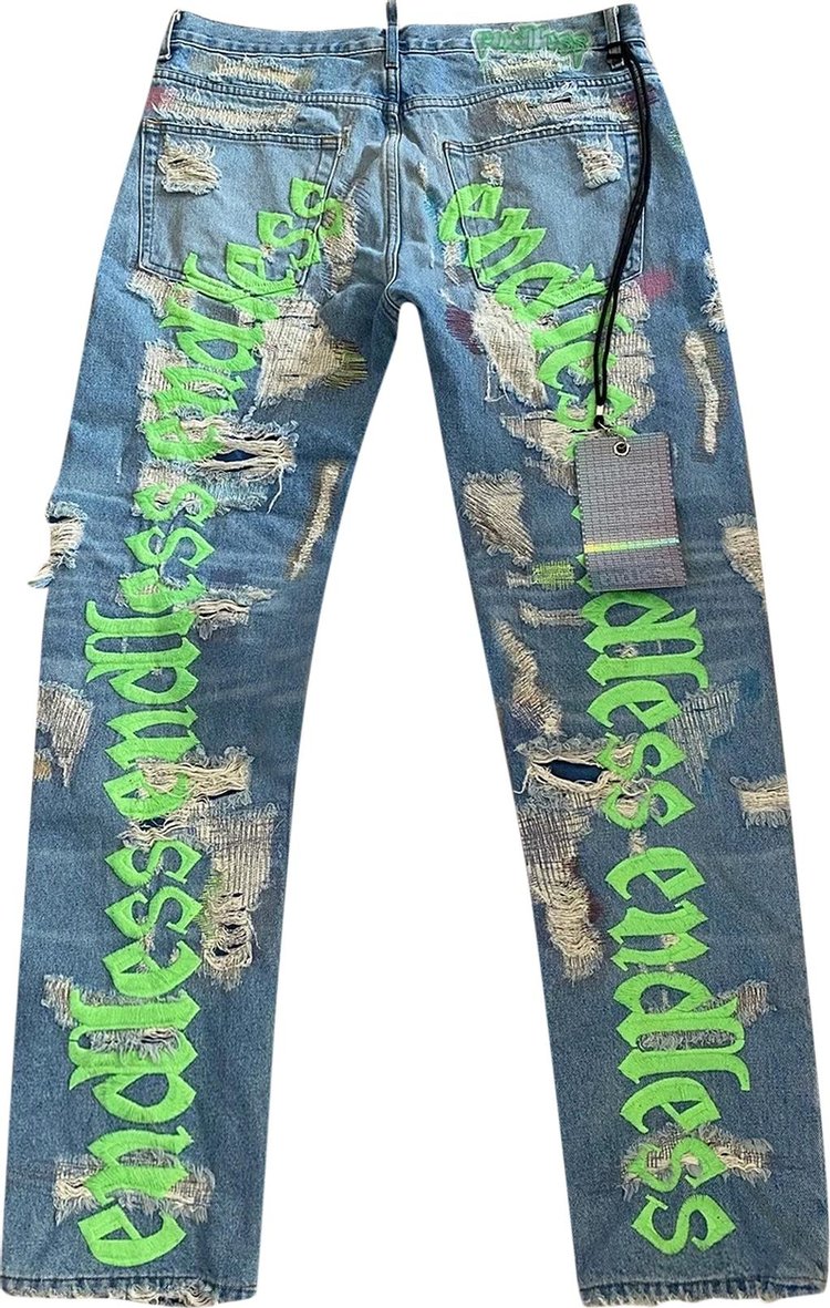 Vlone x Endless Distressed Denim Jeans BlueGreen