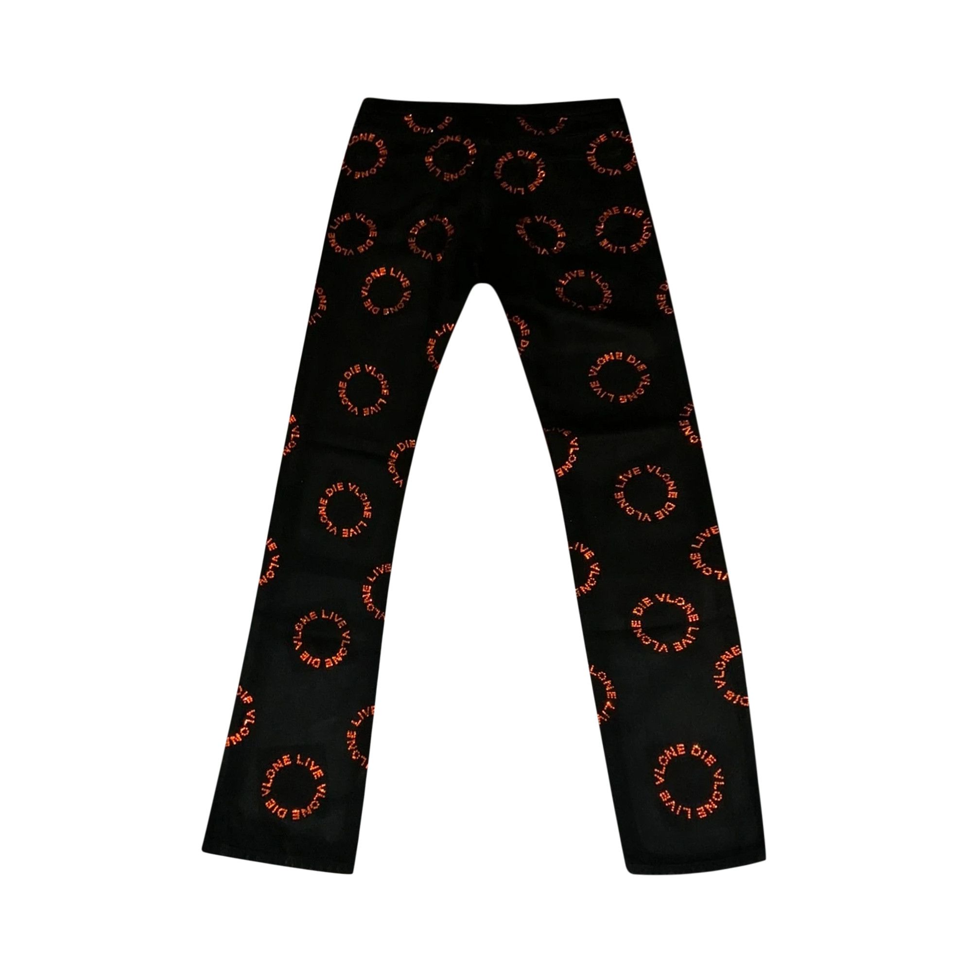 Buy Vlone Rhinestone Denim Jeans 'Black/Red' - 1020