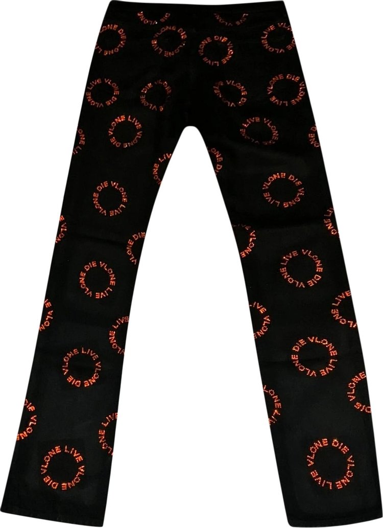 Vlone Rhinestone Denim Jeans BlackRed