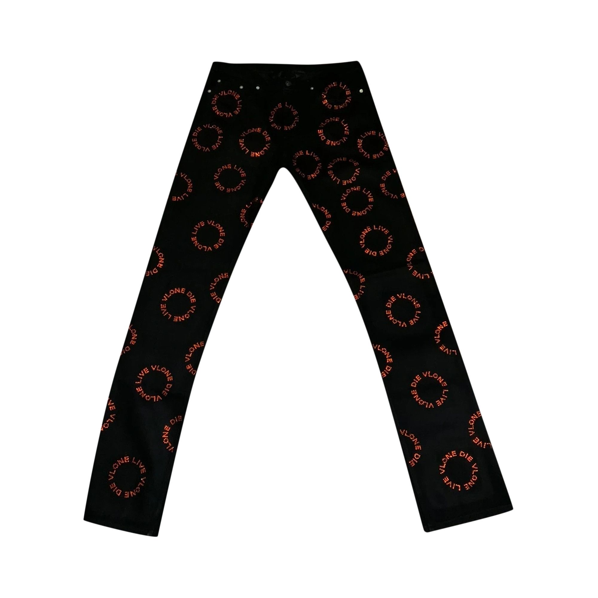 Buy Vlone Rhinestone Denim Jeans Black Red 1020 100000201RDJ