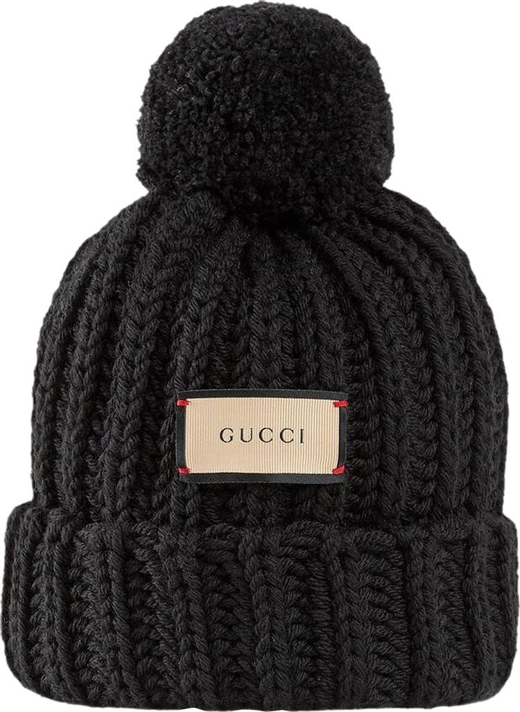 Gucci Knit Wool Hat With Label 'Black'