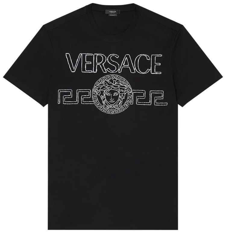 Versace Embroidered T Shirt Black