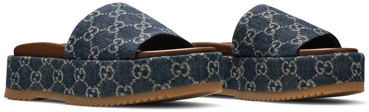 Gucci Wmns Platform Slide Sandal Allover GG Denim