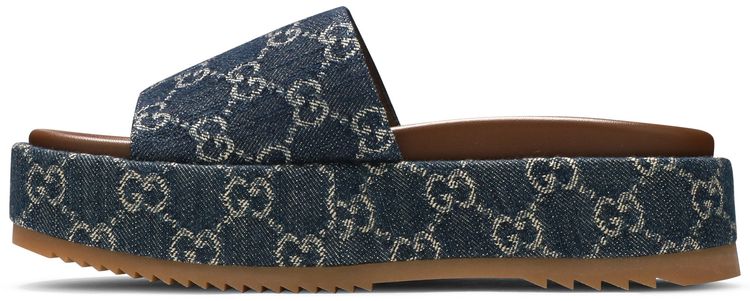 Gucci Wmns Platform Slide Sandal Allover GG Denim