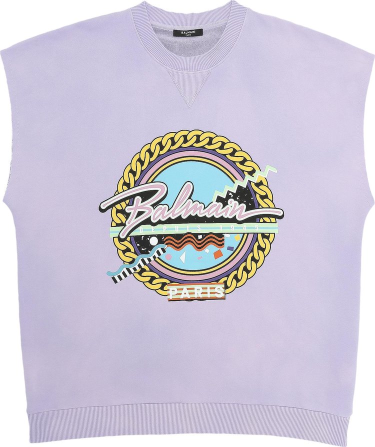 Balmain Short-Sleeve Printed Sun-Bleached Sweatshirt 'Lavender/Multicolor'