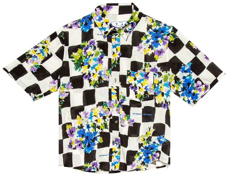 Off White Check Flower Shirt Multicolor