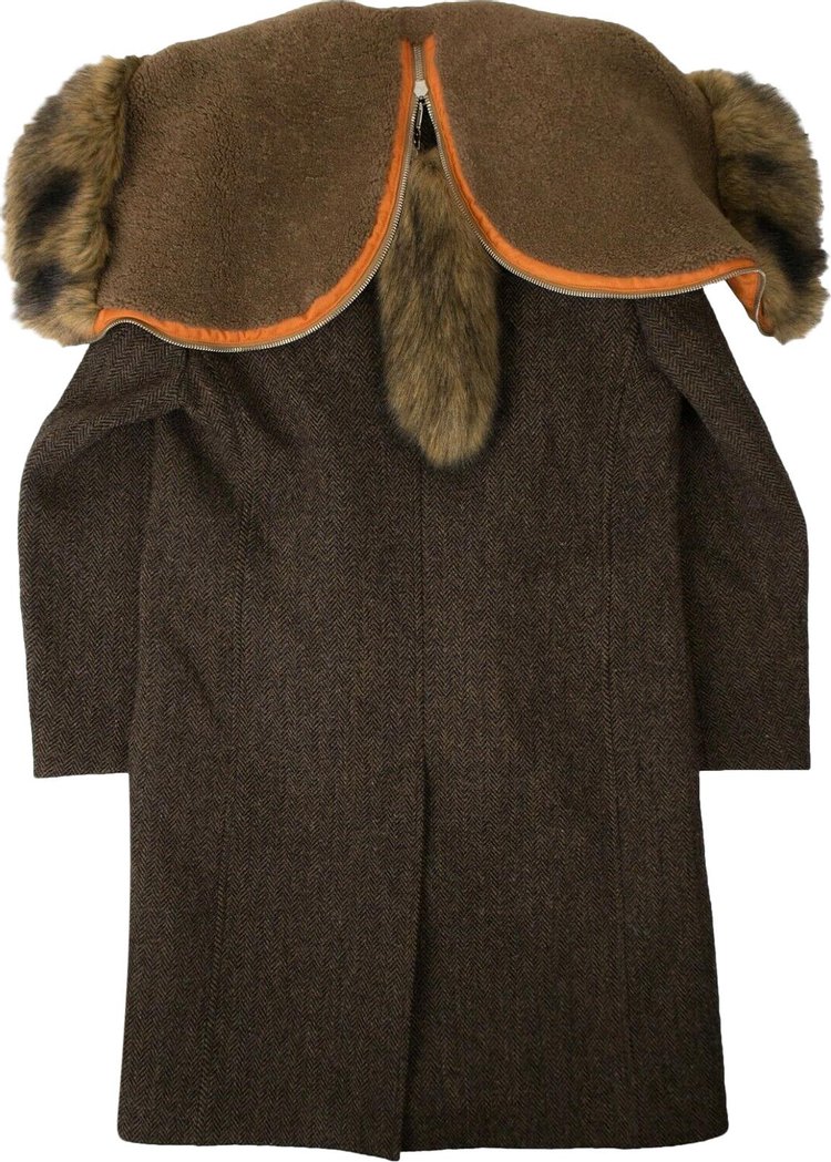 Burberry Fur Hooded Long Coat Brown