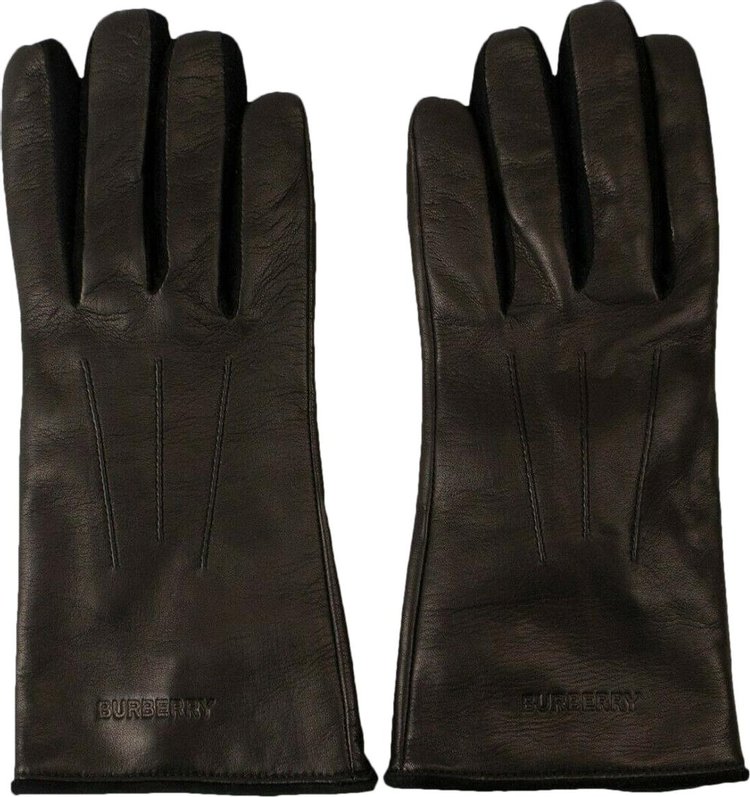 Burberry Embossed Logo Cashmere-Lined Lambskin Gloves 'Black'