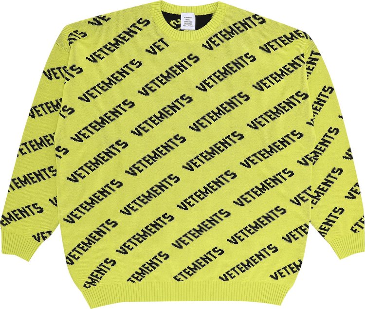 Vetements Monogram Knitted Jumper 'Neon Yellow/Black'