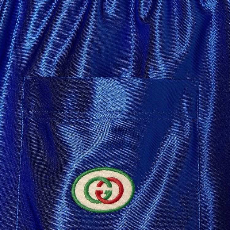 Gucci Shiny Jersey Hooded Sweatshirt With Web Bluette
