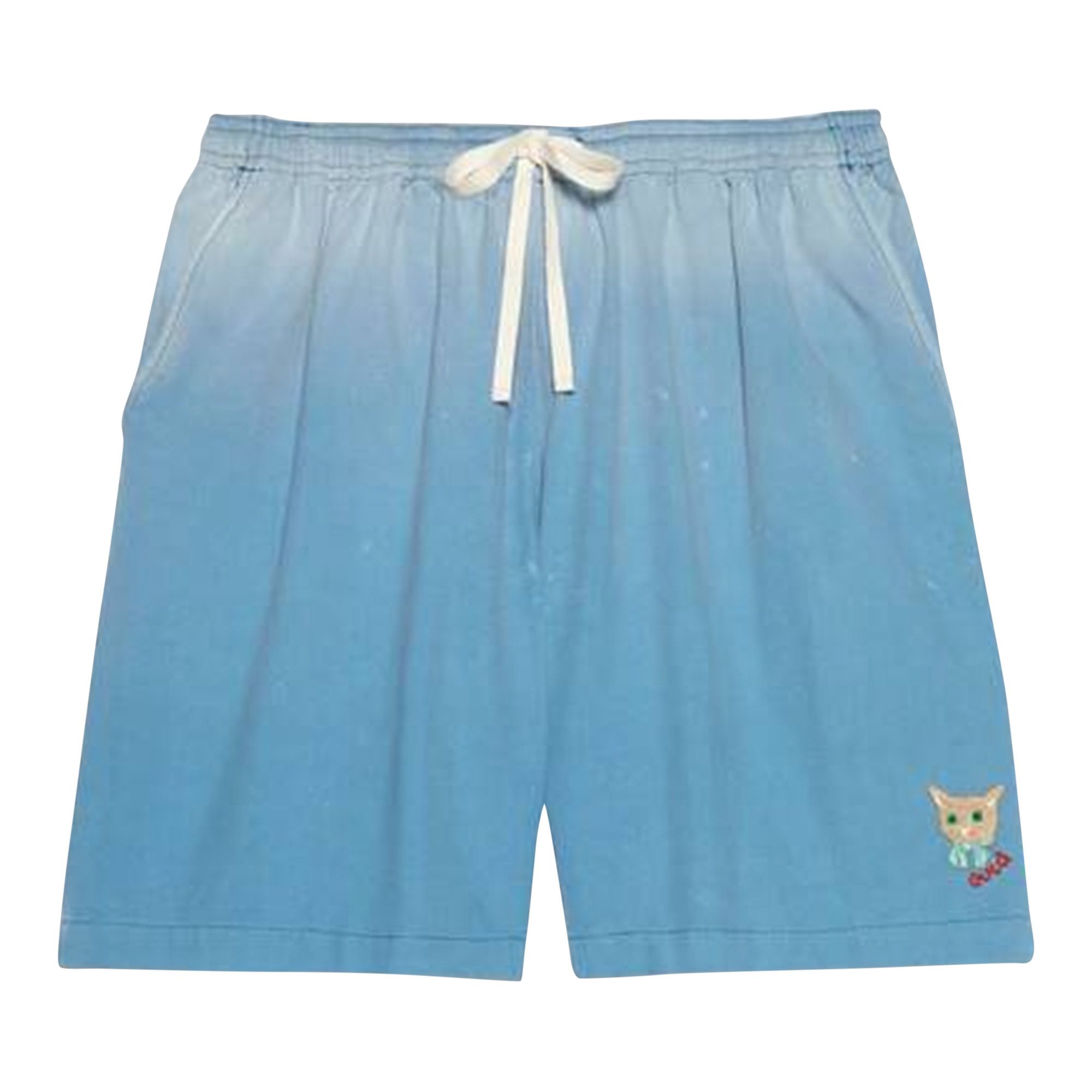 Buy Gucci Cotton Shorts With Cat Embroidery Light Blue 651704