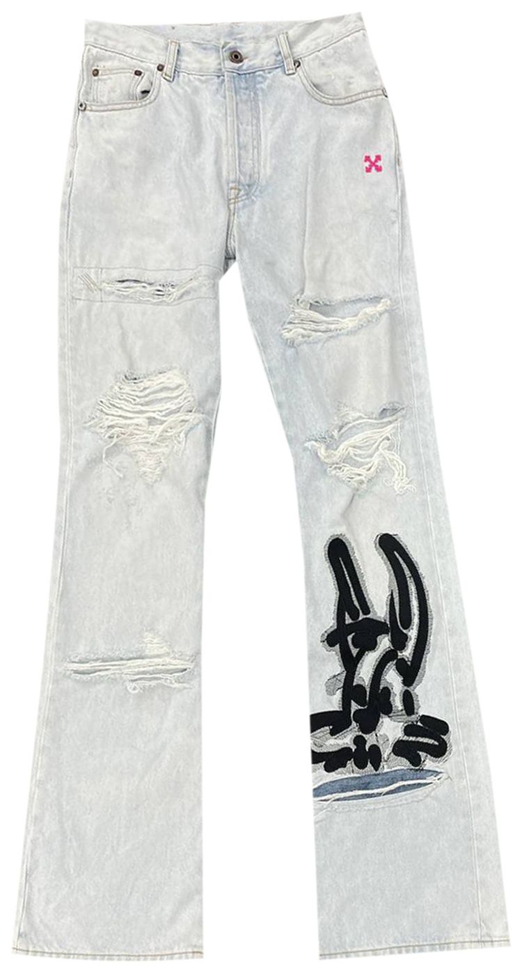Off White Bleached Destroyed Jeans White