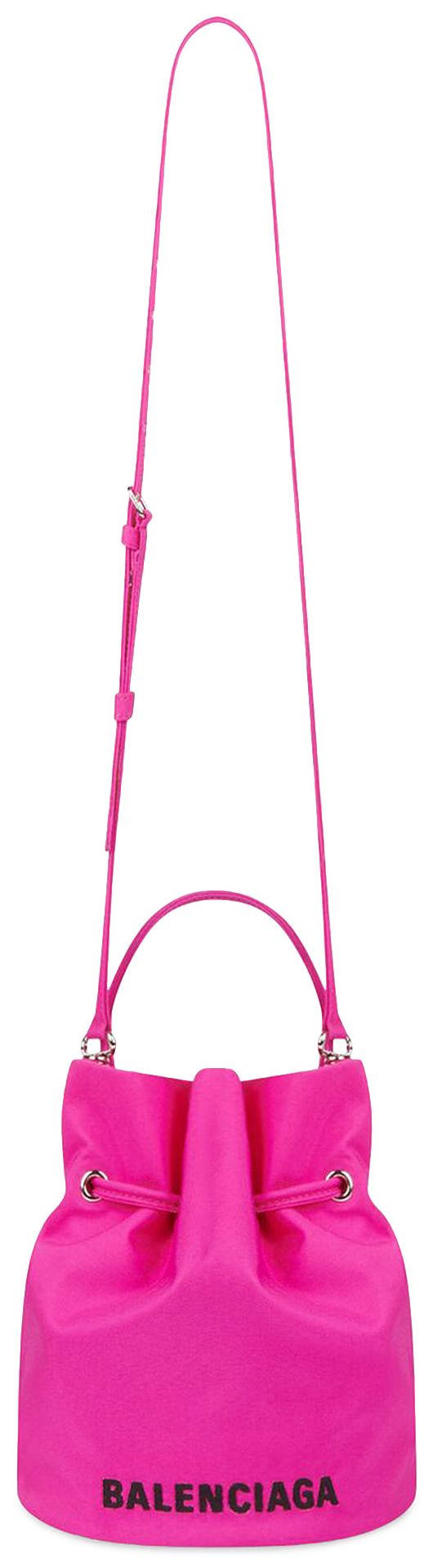 Balenciaga XS Drawstring Wheel Bucket Bag Fluorescent PinkBlack