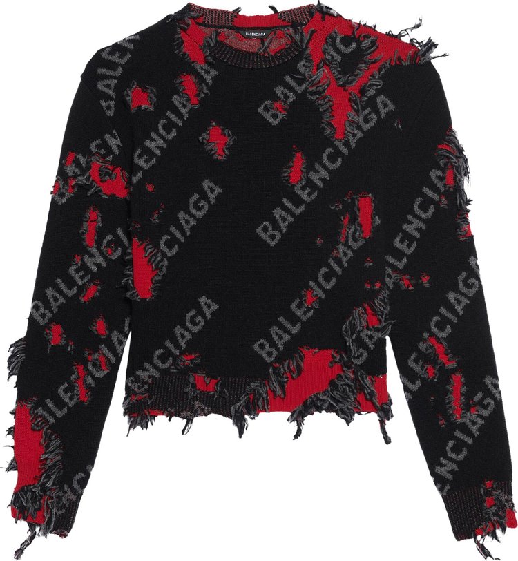 Balenciaga Ripped Sweater 'Grey/Black/Red'