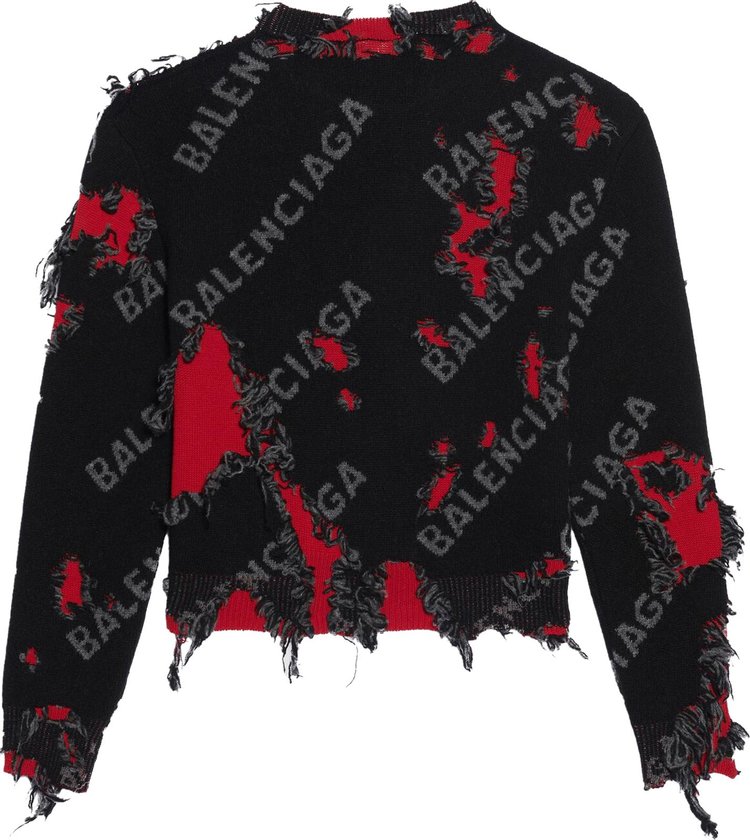 Balenciaga Ripped Sweater GreyBlackRed