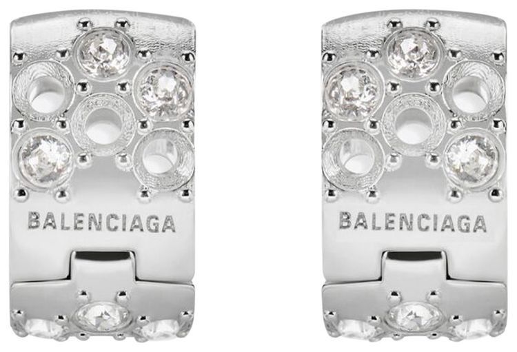 Balenciaga 3D Print Hoop Earrings Shiny SilverCrystal