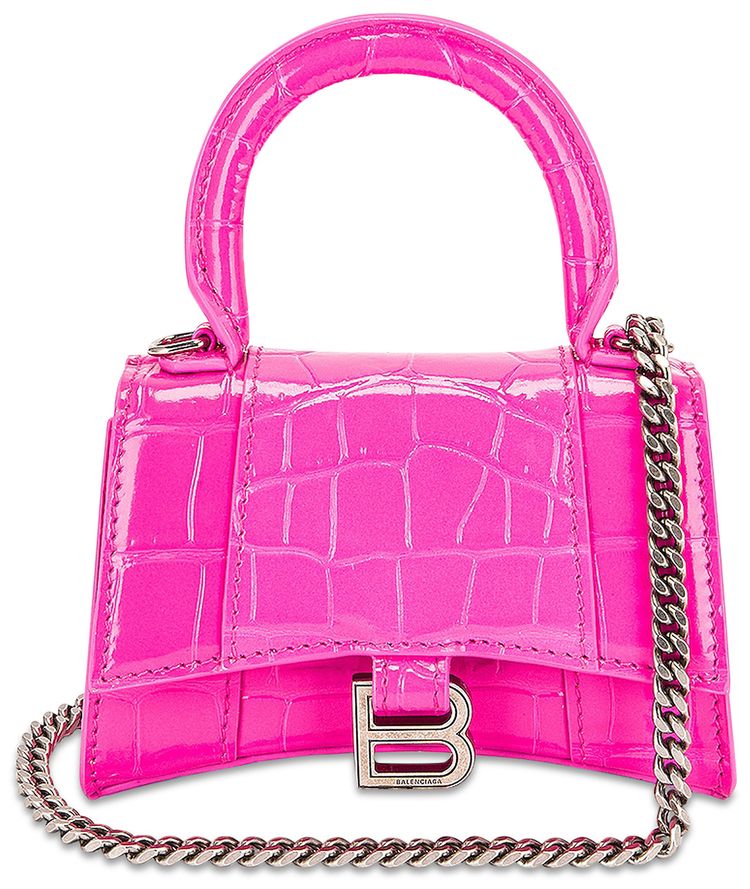 Balenciaga Chain Strap Hourglass Mini Bag Neon Pink