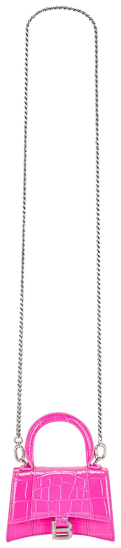 Balenciaga Chain Strap Hourglass Mini Bag Neon Pink
