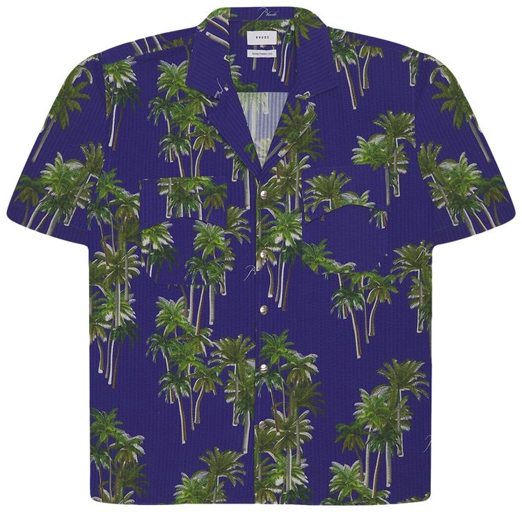 Rhude Searsucker Hawiian Shirt BlueGreen