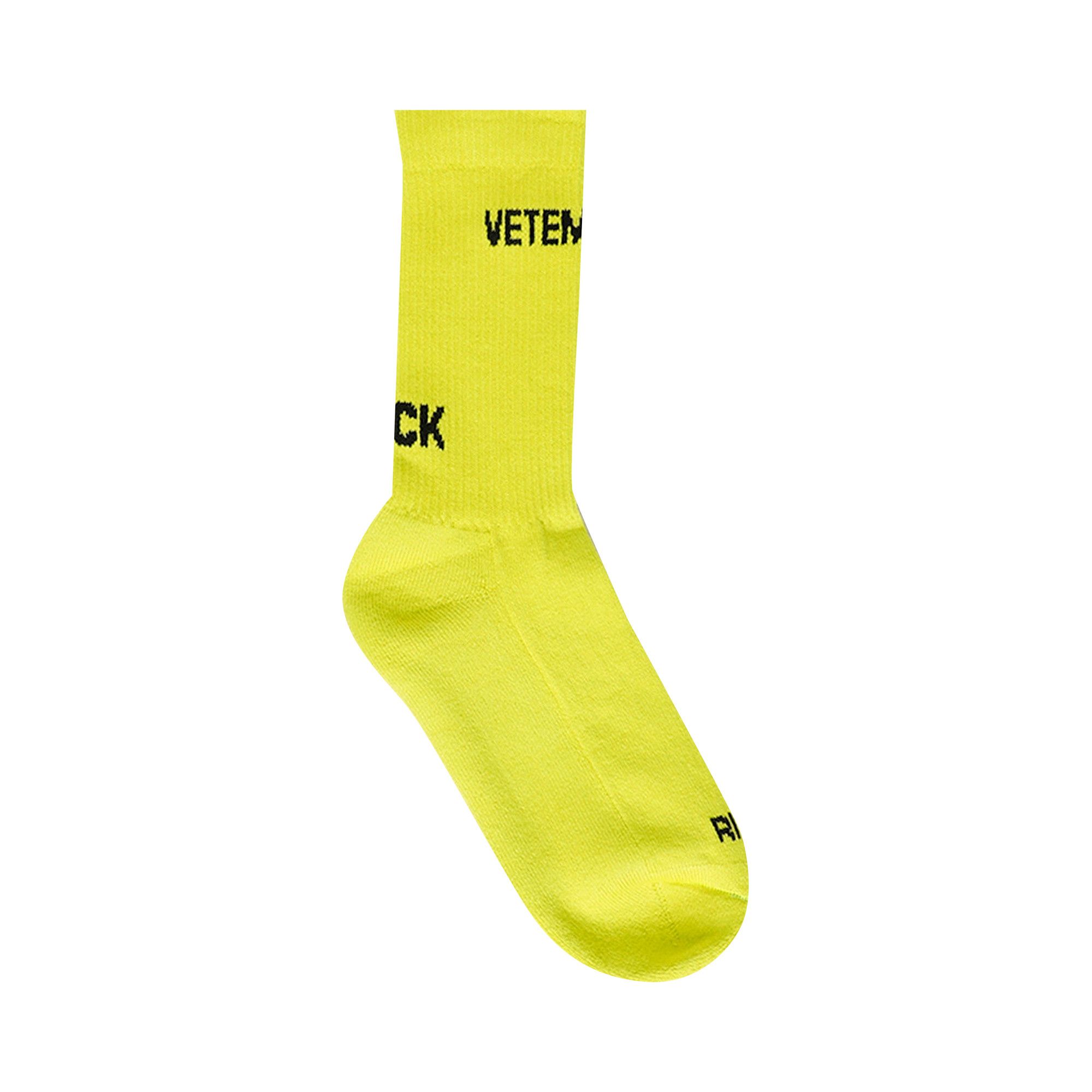 Buy Vetements Logo Socks Neon Yellow Black UA52SO100Y NEON GOAT