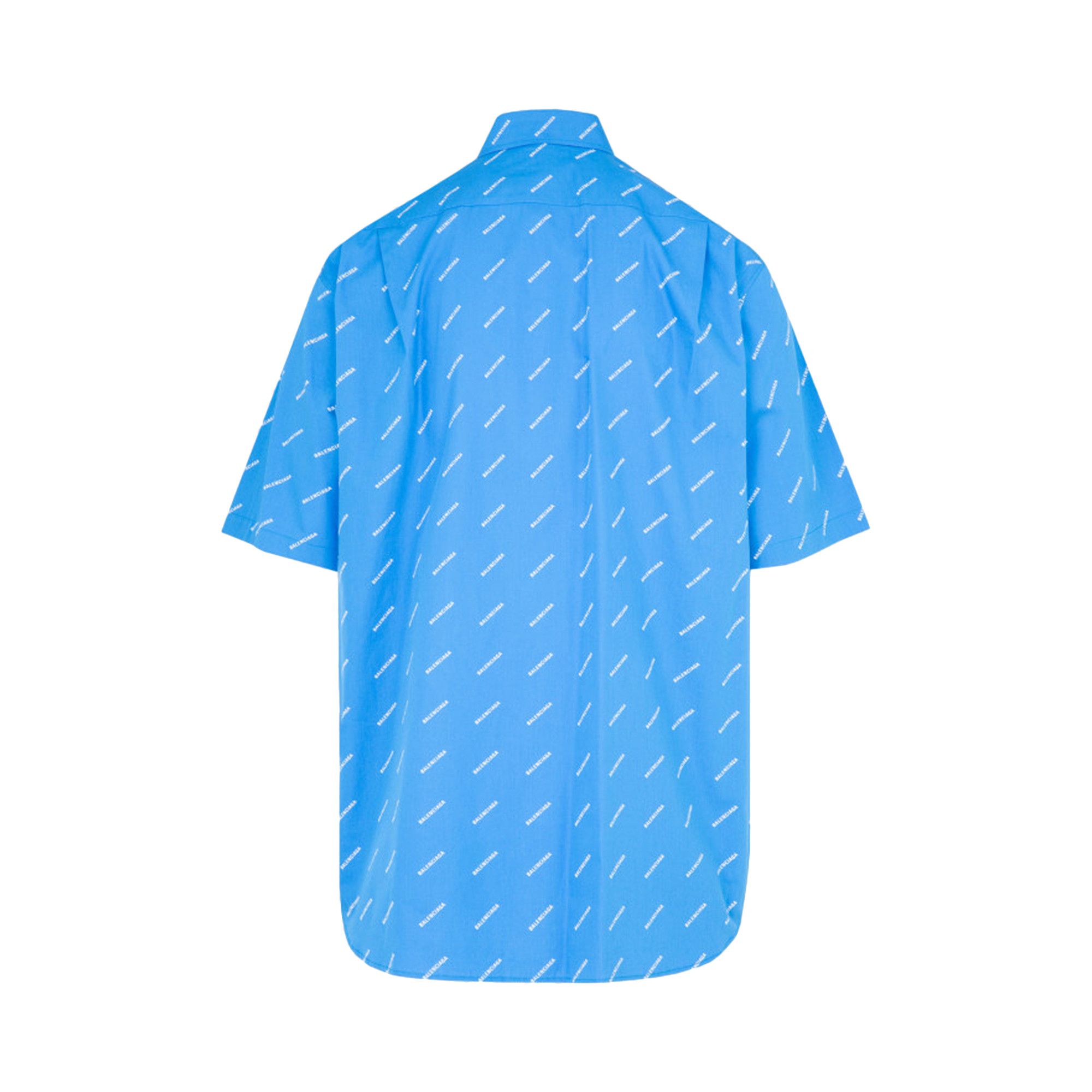 Buy Balenciaga All Over Logo Button Down Shirt 'Blue' - 534332