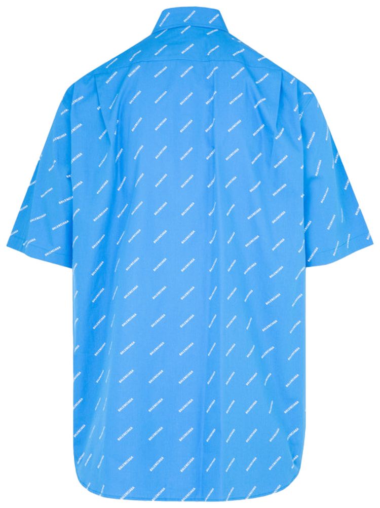 Balenciaga All Over Logo Button Down Shirt Blue
