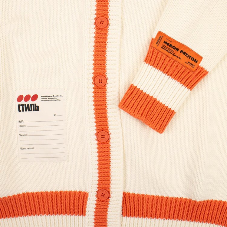 Heron Preston Oversized Contrast Trim Cardigan Off WhiteMulticolor