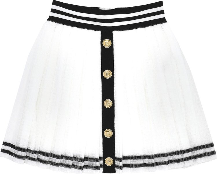 Balmain Pleated Monogram Jacquard Skirt 'Blanc/Noir'