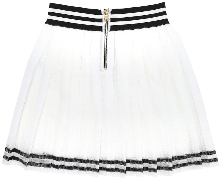 Balmain Pleated Monogram Jacquard Skirt BlancNoir