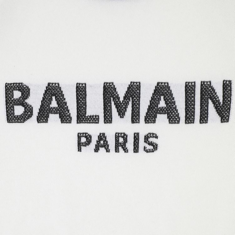 Balmain Cropped Mesh Logo Sweater BlancNoir