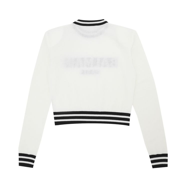 Balmain Cropped Mesh Logo Sweater BlancNoir