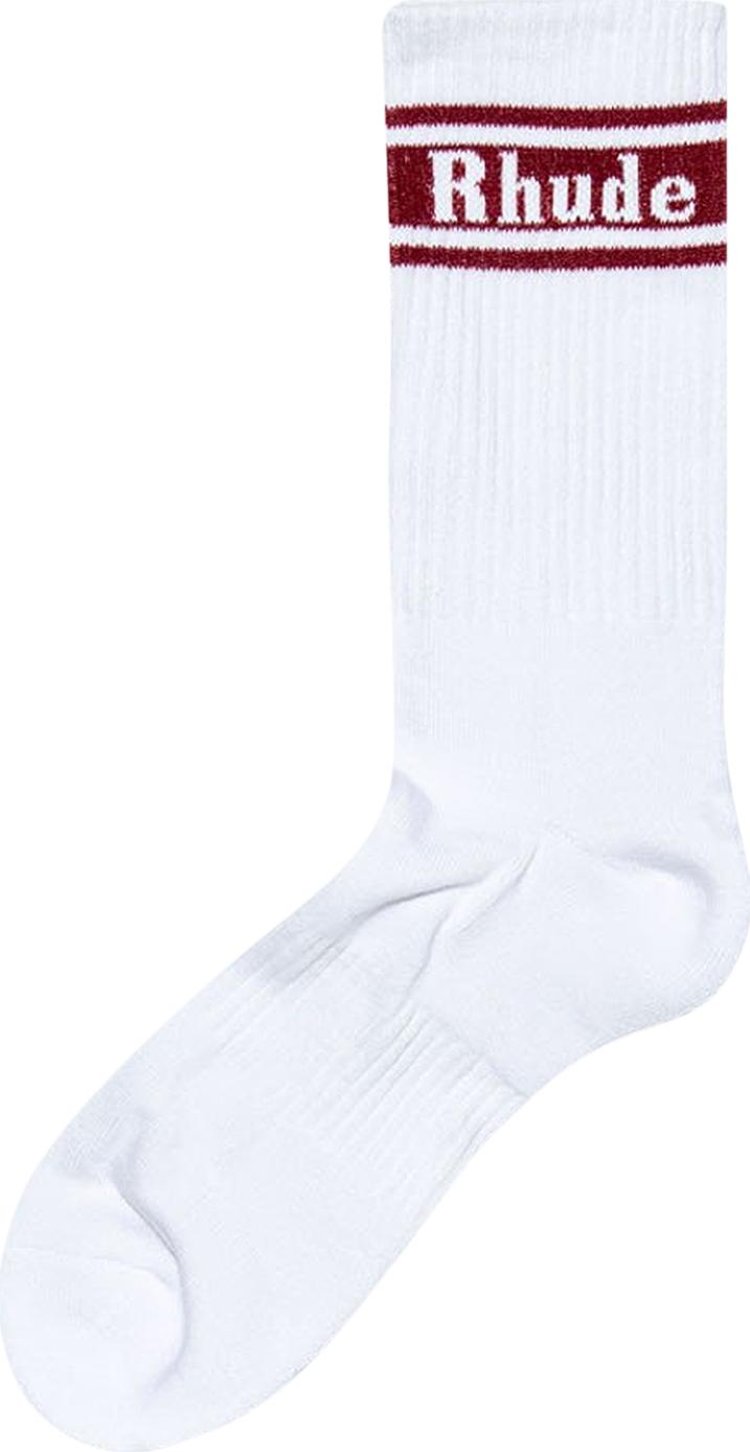 Rhude Stripe Logo Sock 'White/Maroon'