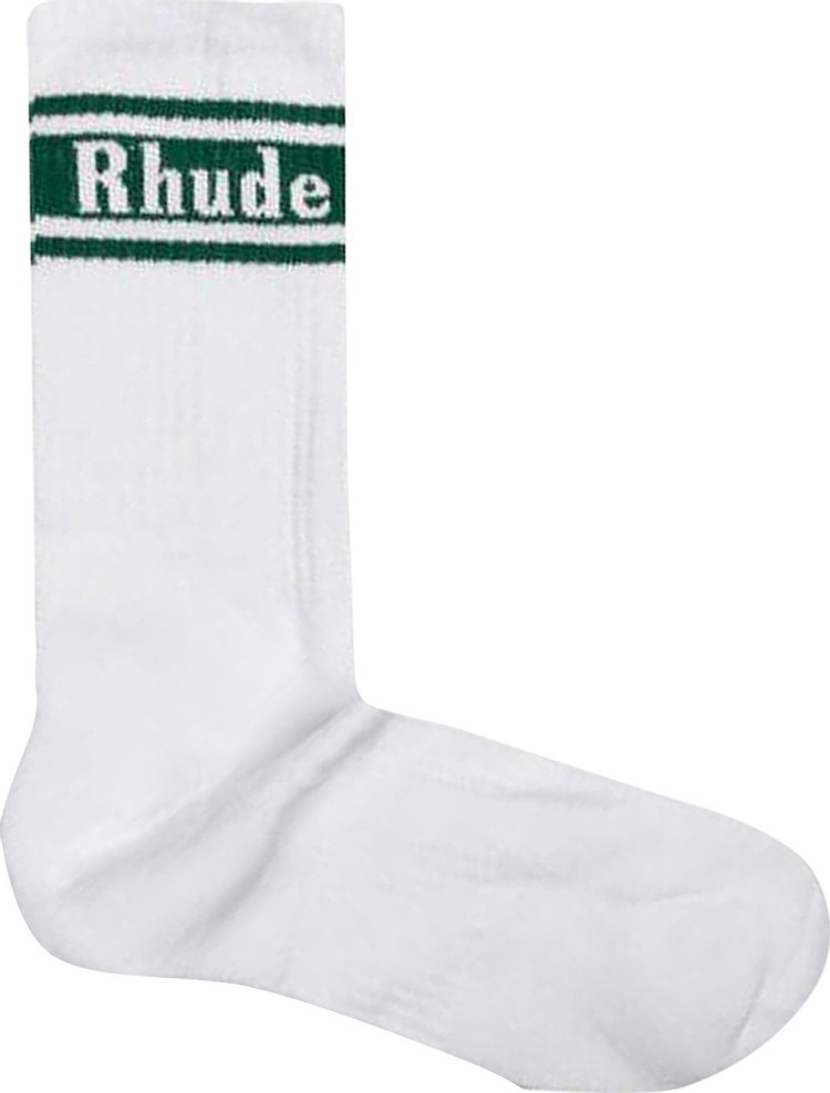 Rhude Striped Logo Socks 'White/Forest'