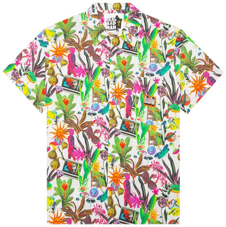 Real Bad Man Psychedelica Vacation Button Down Black Multi Print